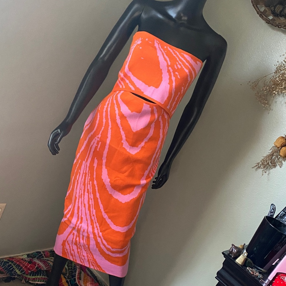 Fashion Nova Strapless New Lover Sweater MIDI Dress in Orange and Pink NWTs